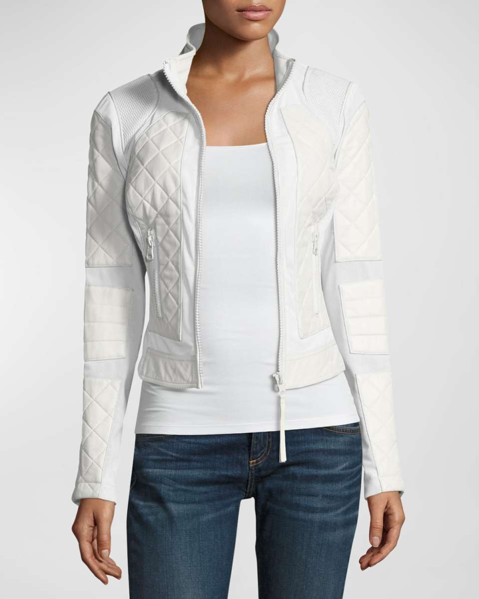 Quilted Leather & Mesh Moto Jacket