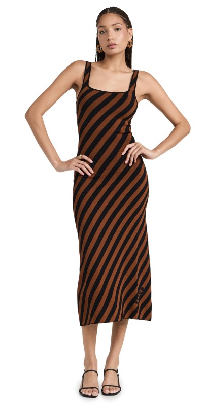 STAUD Katie Dress BLACK/TANEASHORETRIPE