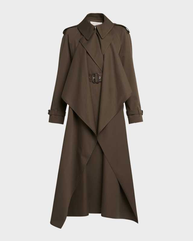 Draped Trench Coat with Belted Waist