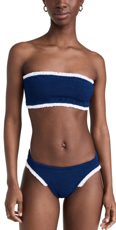 Hunza G Tracey Frill Bikini Set Navy/White