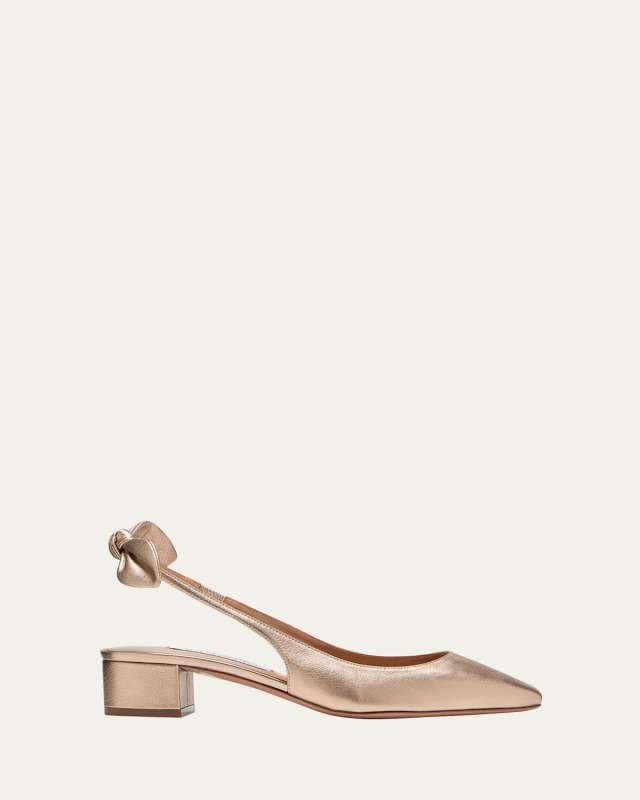 Metallic Bow Slingback Ballerina Pumps