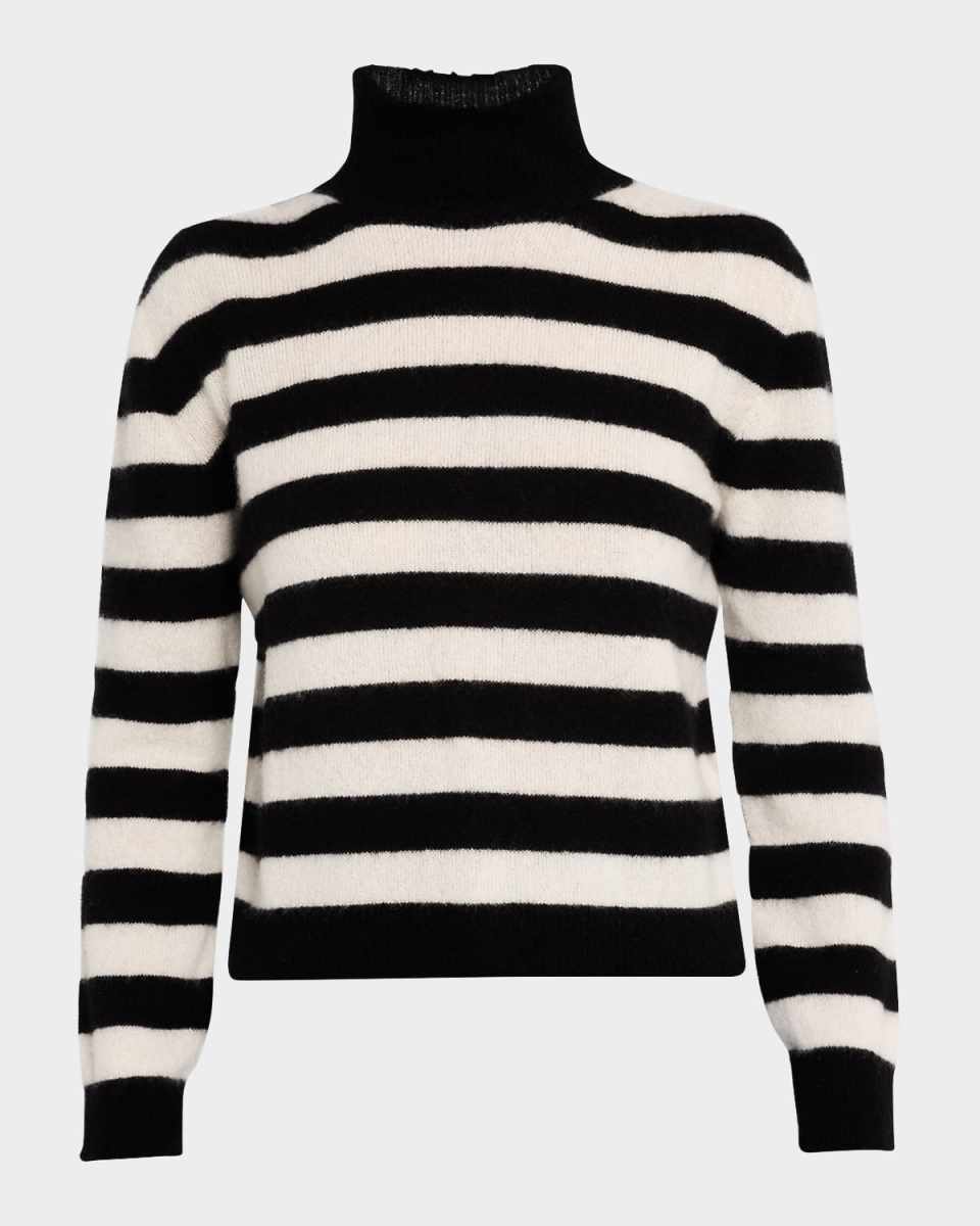 Cashmere-Silk Striped Turtleneck Sweat