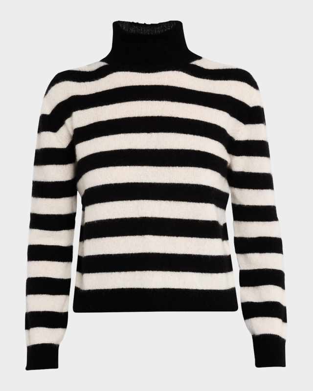 Cashmere-Silk Striped Turtleneck Sweat