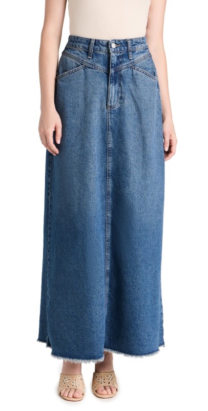 Free People Come As You Are Denim Skirt Dark Indigo