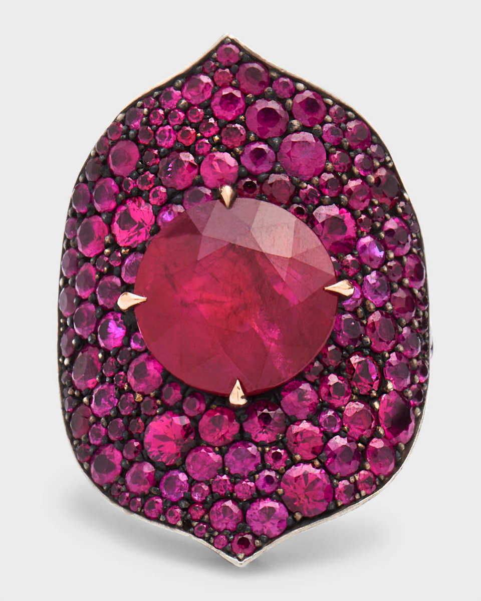 Mozambique Ruby Ring with Diamond and Ruby Pave, Size