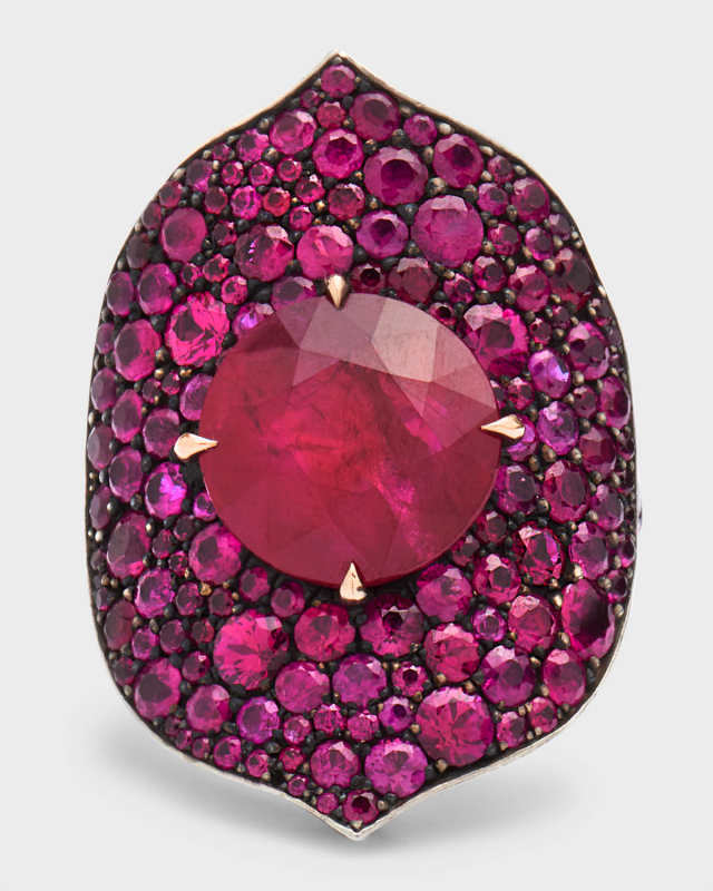Mozambique Ruby Ring with Diamond and Ruby Pave, Size