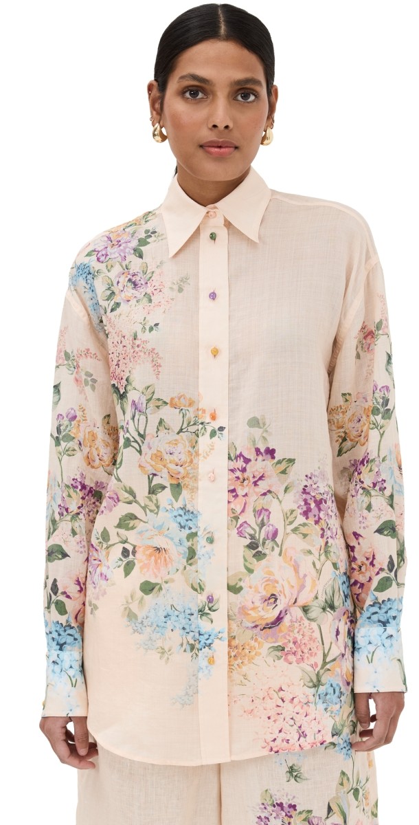 Zimmermann Halliday Relaxed Shirt Cream Watercolor Floral