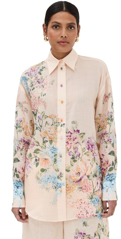 Zimmermann Halliday Relaxed Shirt Cream Watercolor Floral