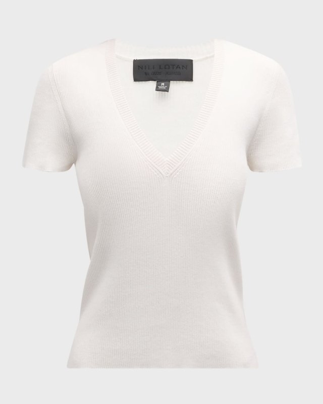 Italia V-Neck Short-Sleeve Cotton Sweater