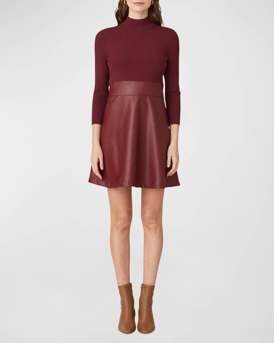 Alexa Mixed Media Mock-Neck Mini Dress