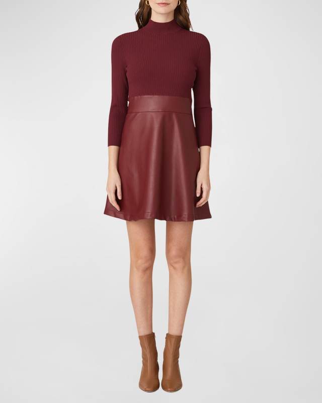 Alexa Mixed Media Mock-Neck Mini Dress