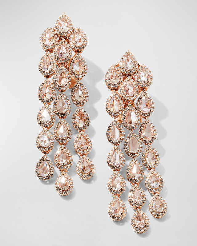 Scallop 18K Rose Gold Diamond Chandelier Earrings, 5.21tcw