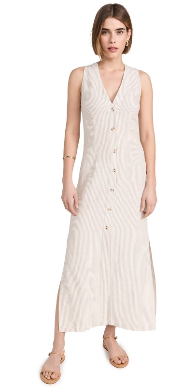 Onia Air Linen Button Down Maxi Dress Jute White