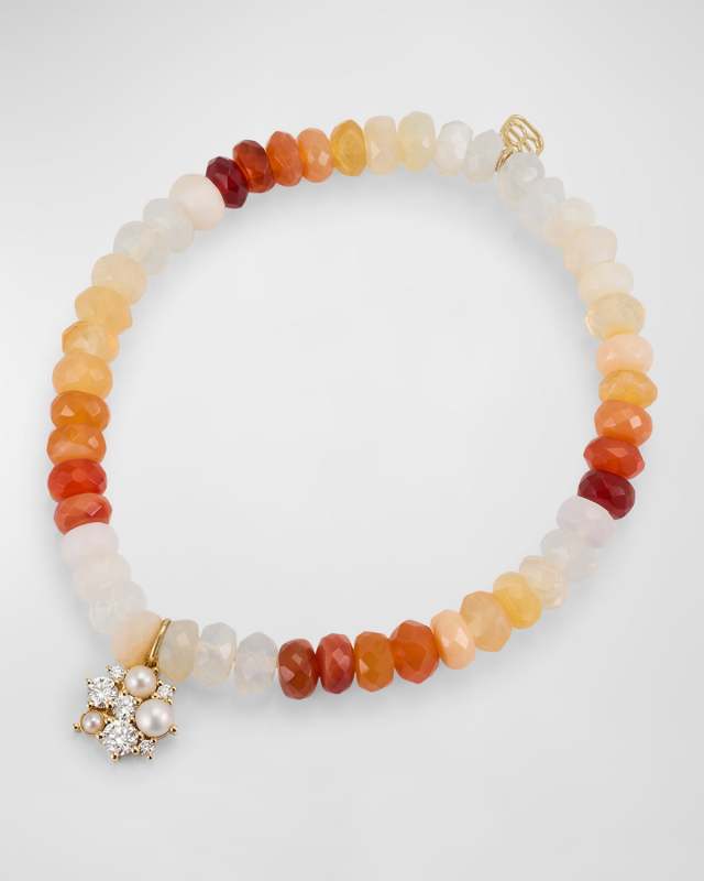14K Gold Charm and Fire Opal Bead Bracelet