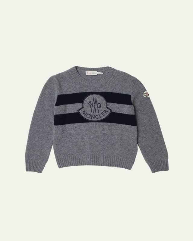Boy's Knitted Embroidered Logo-Print Sweater, Size 8-14