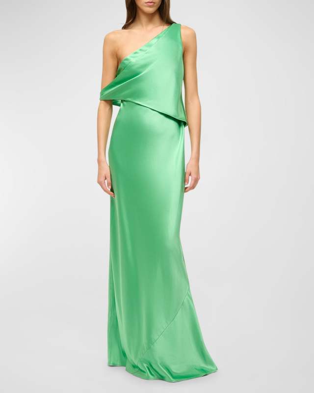 Naomi Draped Off-Shoulder Bias-Cut Satin Gown
