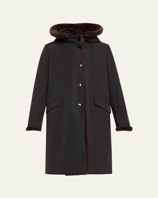 Faux-Fur Lined Storm Coat with Hood