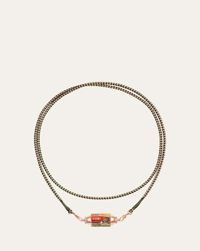18k Rose Gold Diamond and Sapphires Box Locket Cord Necklace