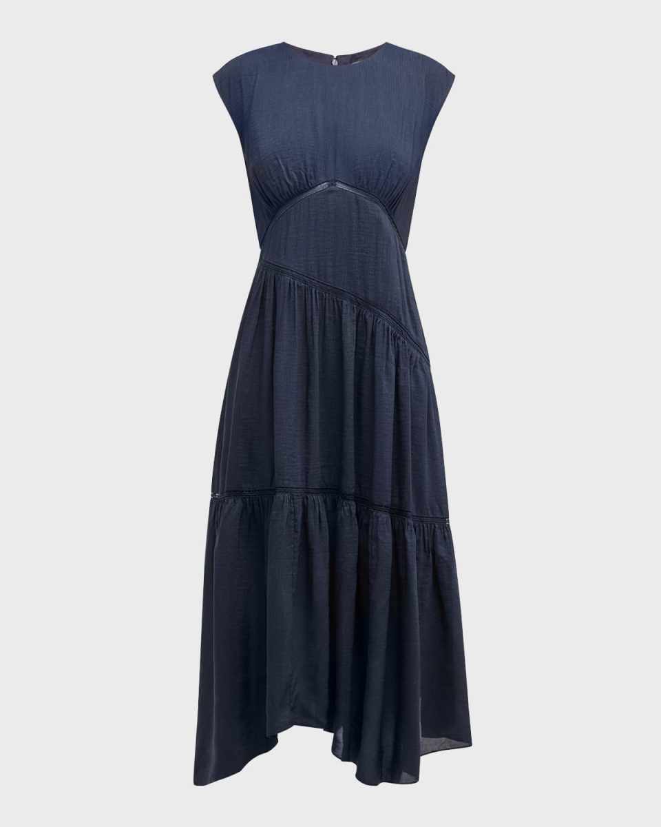 Gathered Seam Lace Inset Midi Dress