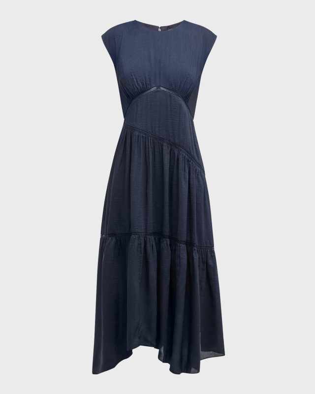 Gathered Seam Lace Inset Midi Dress