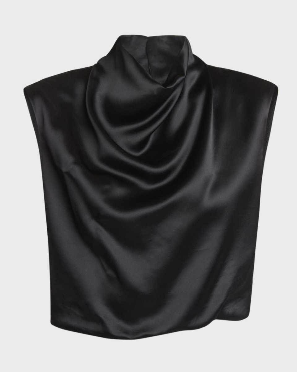 Cowl-Neck Sleeveless Satin Crop Top