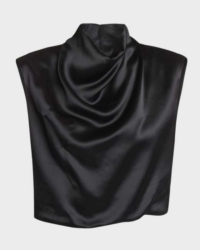 Cowl-Neck Sleeveless Satin Crop Top