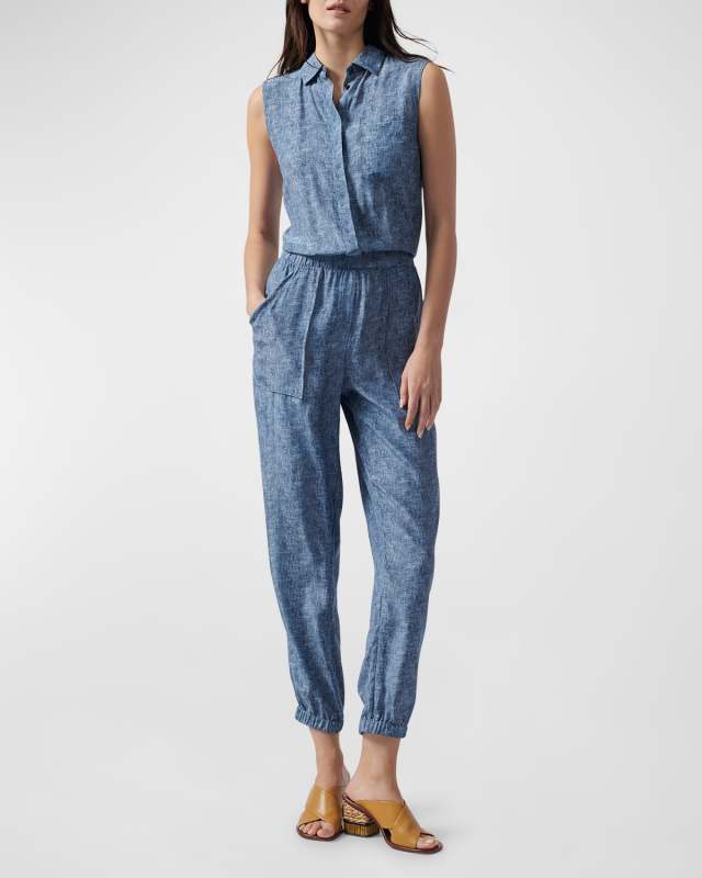 Sleeveless Silk Blouson Cinched Jumpsuit