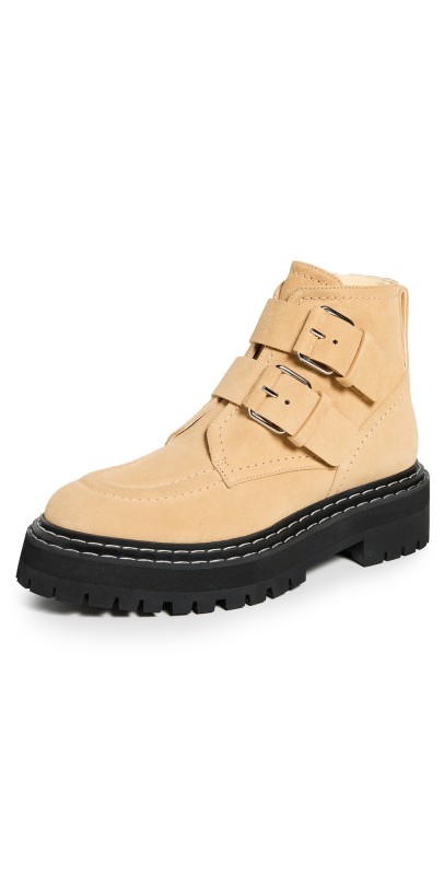 Proenza Schouler Lug Sole Buckle Boots Dark Beige