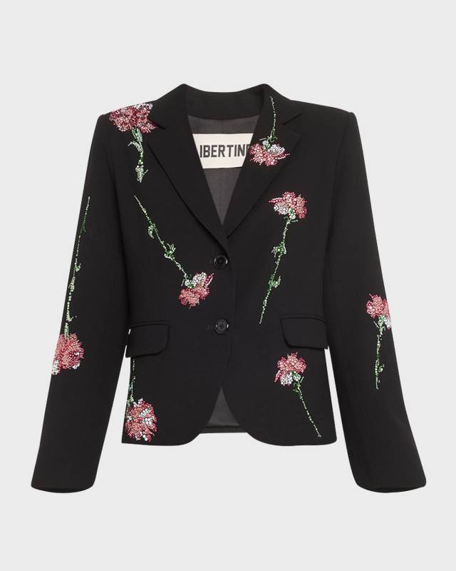 Cecil Short Blazer Jacket with Pink Carnation Crystal Embellishments