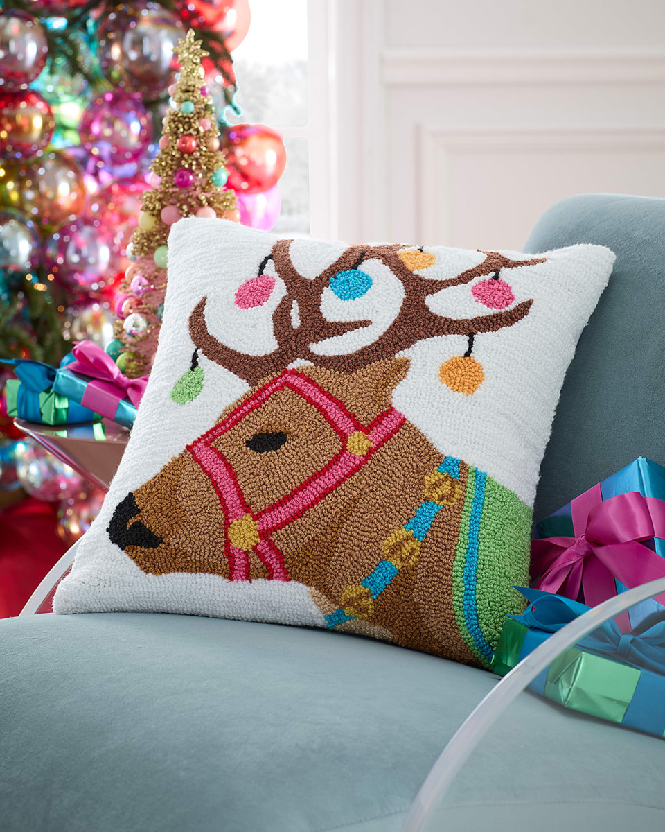 Reindeer Ornament Decorative Christmas Pillow, 18"Sq.