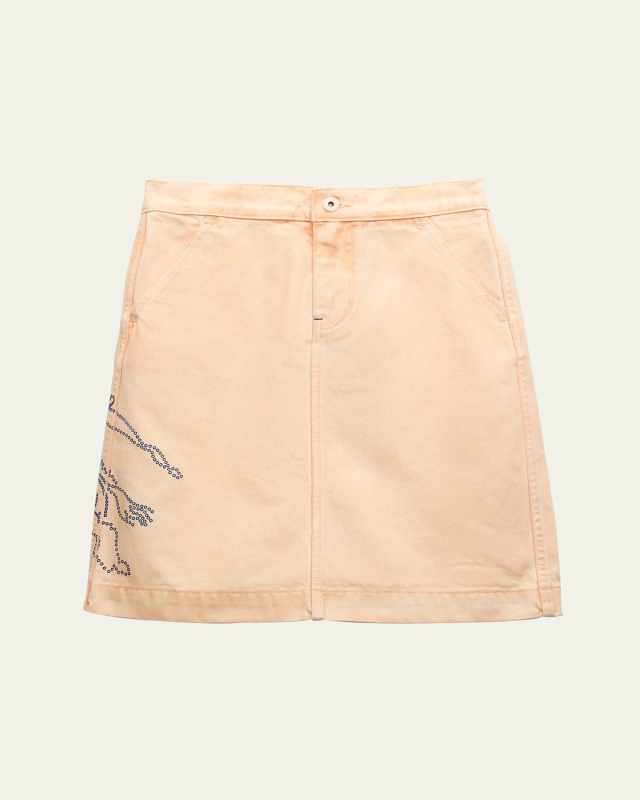 Girl's Dotted Equestrian Knight Design Denim Skirt, Size 3-14