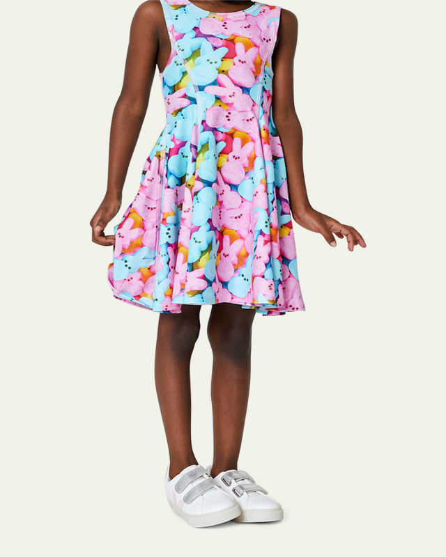 Girl's Marshmallow Bunny-Print Skater Dress, Size 4-