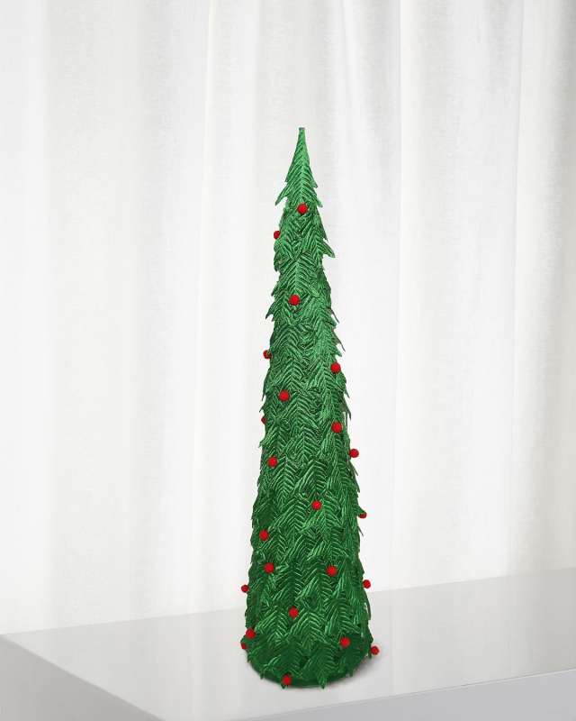 Velvet Holly Tree Christmas Decoration