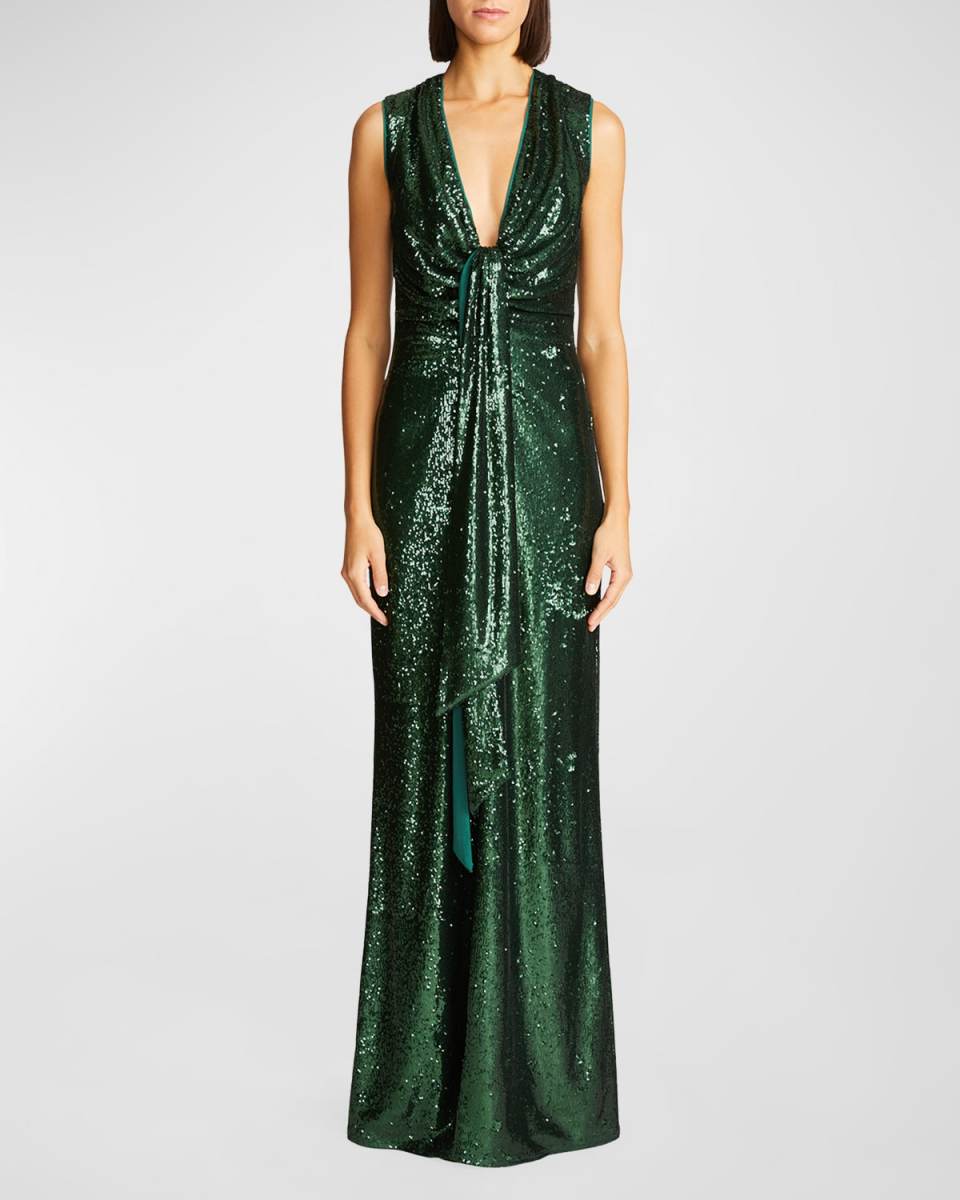 Magdalena Deep V-Neck Sequin Column Gown