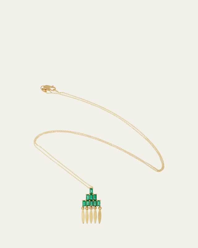 18K Yellow Gold Grass Mini Spike Pendant Necklace with Emeralds