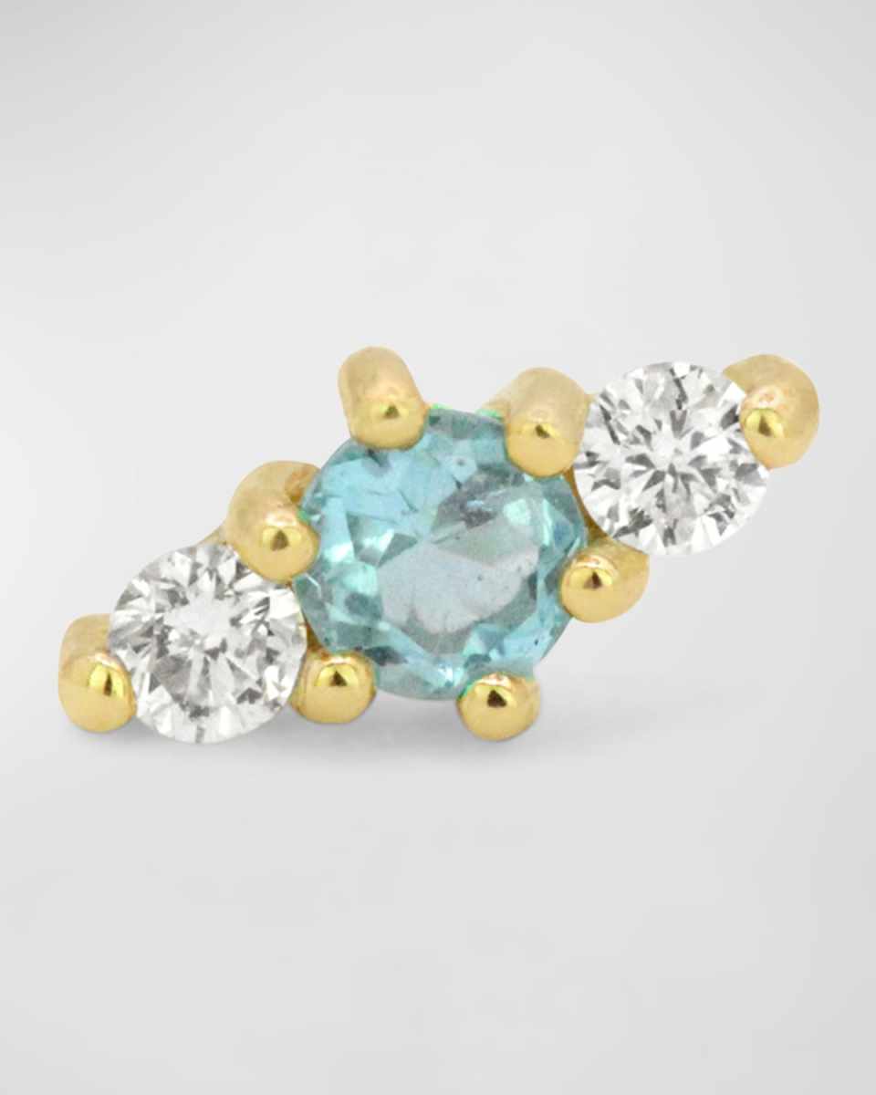 18K Yellow Gold Triple Round Gemstone Earring, Single
