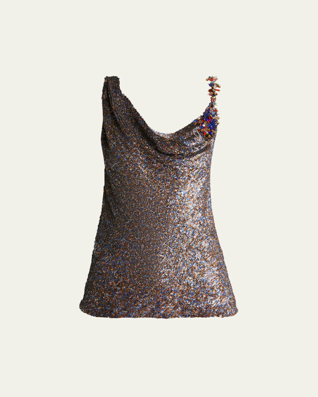 Ceyon Sequined Cowl-Neck Sleeveless Shirt