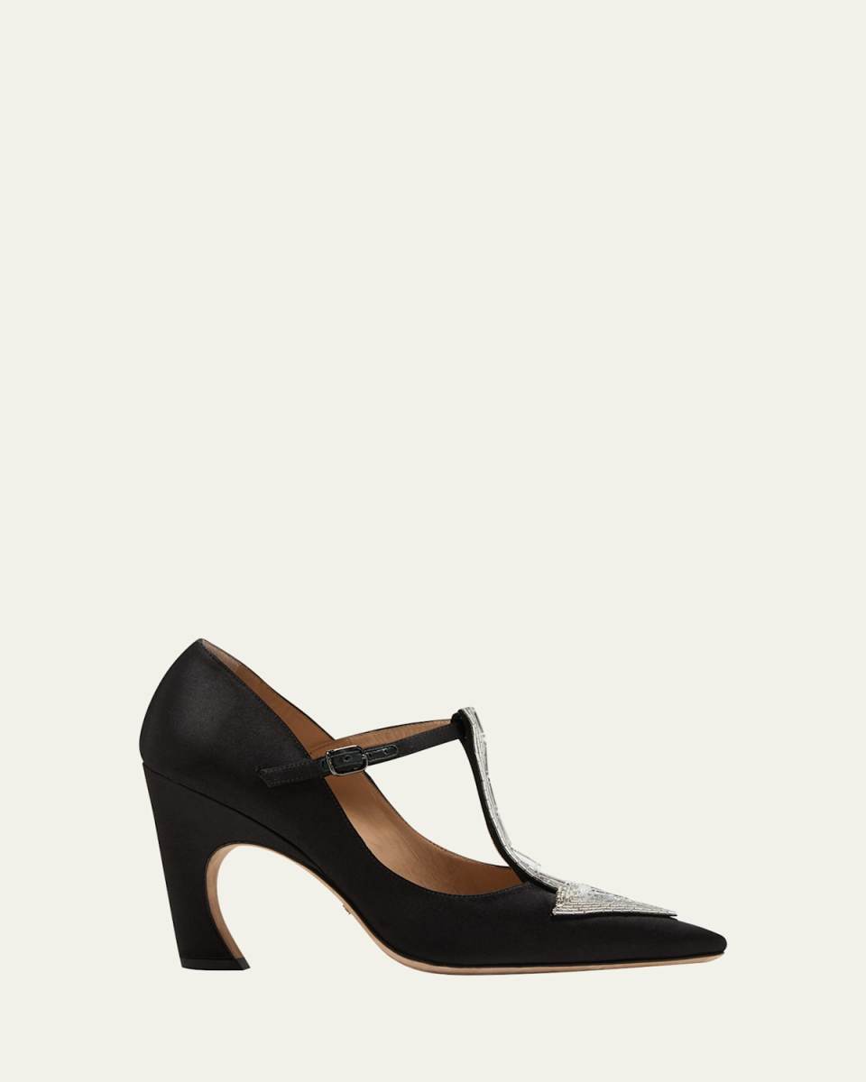 Oli Satin Crystal T-Strap Pumps