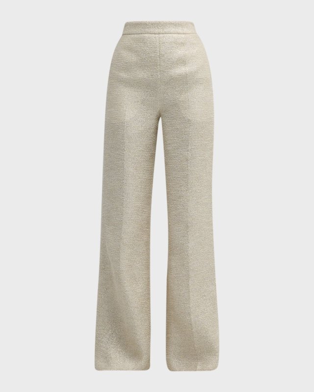 Bettina Mid-Rise Metallic Tweed Wide-Leg Pants