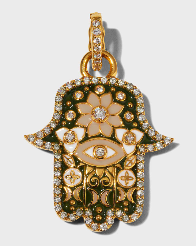 20K Small Army Green Enamel Hamsa Pendant