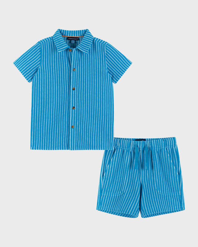 Boy's Pinstripe French Terry Top & Shorts Set, Size 2T-8