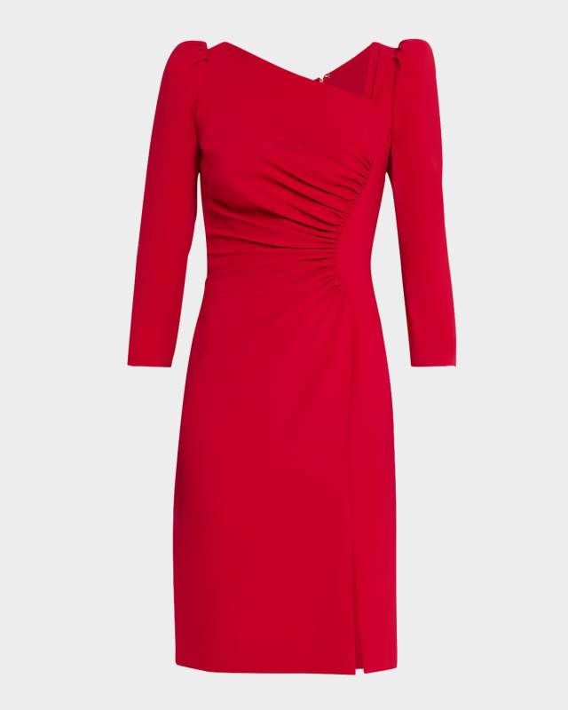 Ruched Puff-Shoulder Asymmetric Dress
