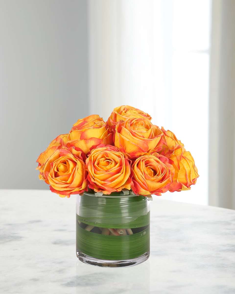 Roses 8" Faux Floral Arrangement in Glass Cylinder