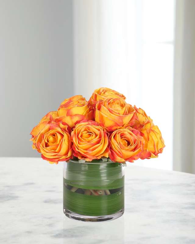 Roses 8" Faux Floral Arrangement in Glass Cylinder