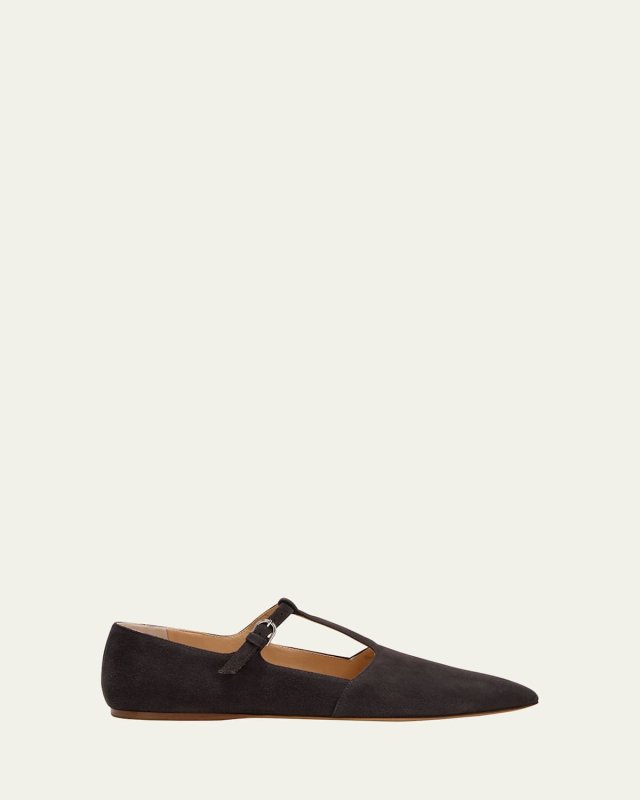 Lola Suede T-strap Ballerina Flats