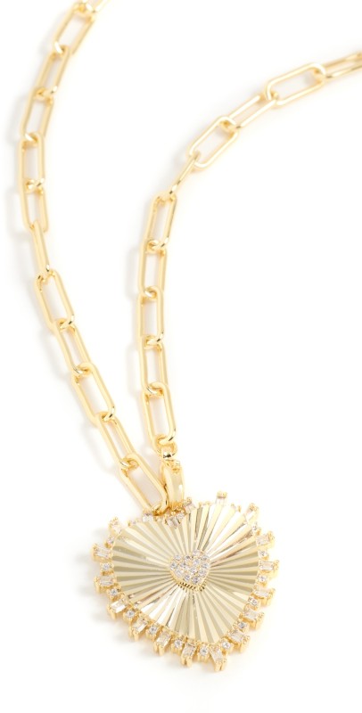 By Adina Eden Pave Accented Heart Pendant Lariat Necklace Gold