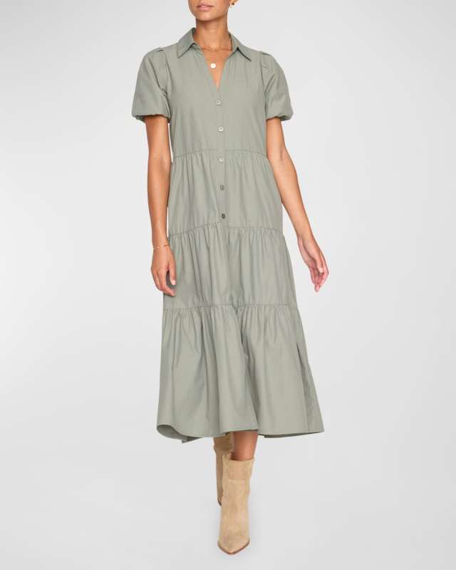 Havana Tiered Puff-Sleeve Shirtdress
