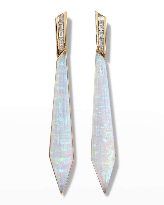 Stiletto Earrings with White Opalescent Quartz