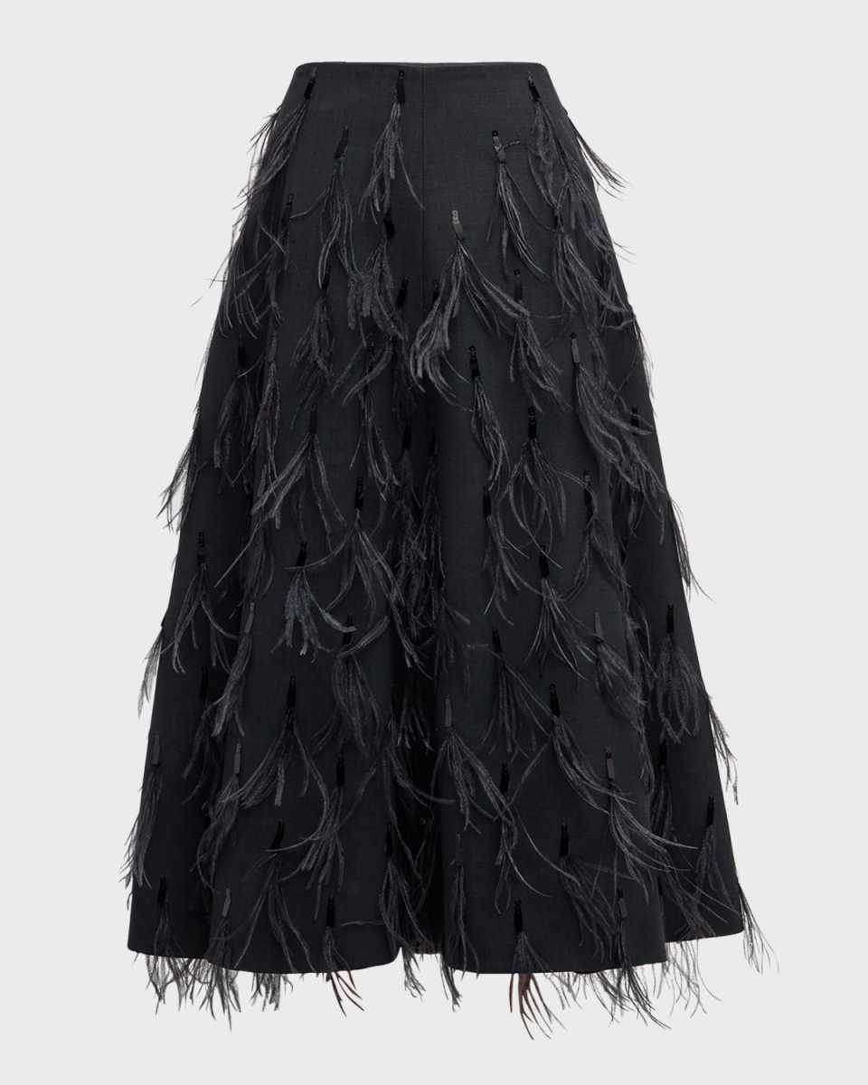 Tropical Lux Feather Sequin Embroidered Midi Skirt