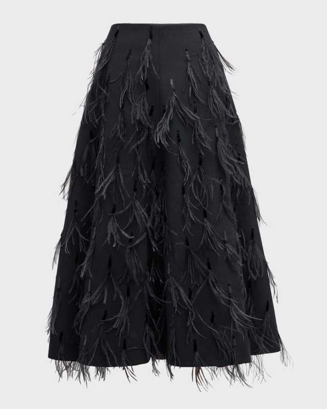 Tropical Lux Feather Sequin Embroidered Midi Skirt
